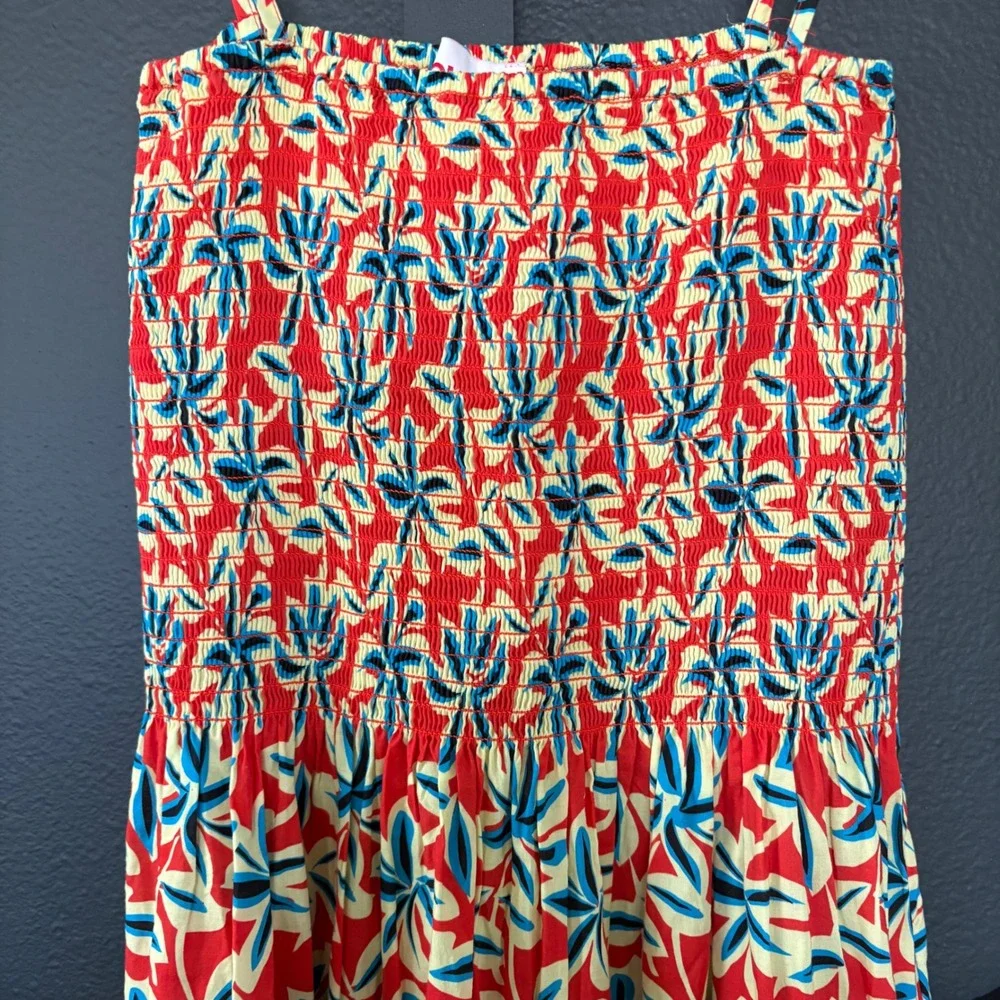 $268 NWOT Solid & Striped Red Kennedy Floral Smocked Eyelet Cotton Midi Dress S - Picture 5 of 11